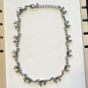Abalone Link Horse Charm Necklace Paua Shell Detail Silver-tone Choker Child?